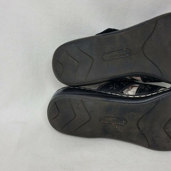 Croft and Barrow Women's Black Leather Floral Slides Sandals size 10 CM 26 - Picture 10 of 11